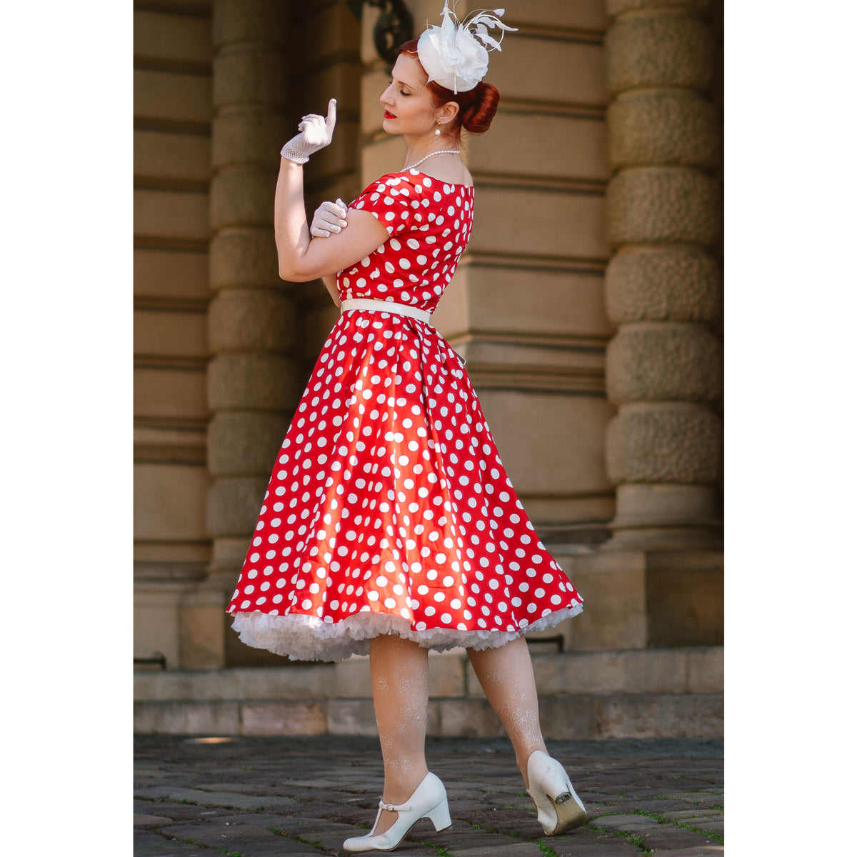 Lily Off Shoulder Kleid Polka Dot rot