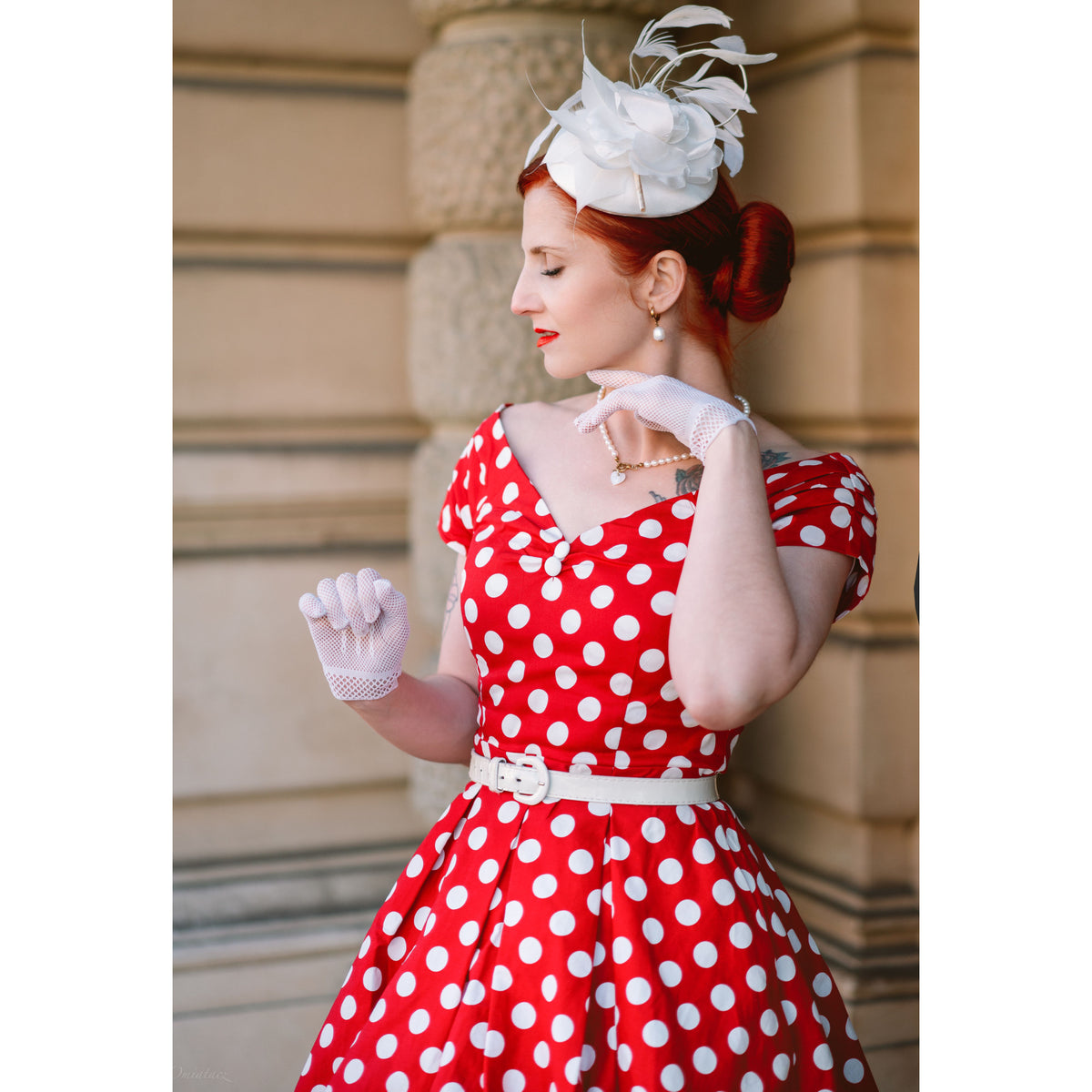 Lily Off Shoulder Kleid Polka Dot rot