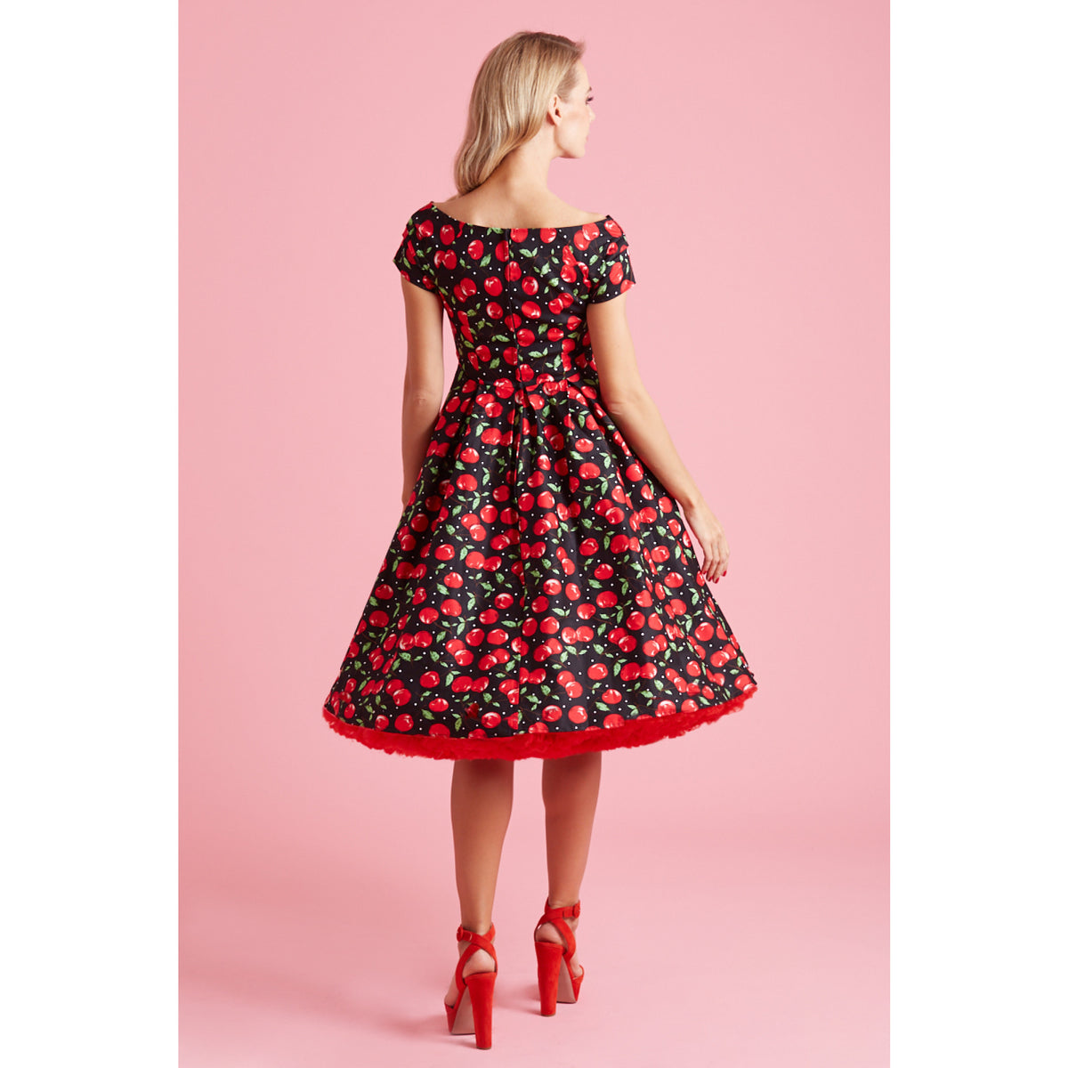 Lily Off Shoulder Cherry - Rockabilly Kirschenkleid