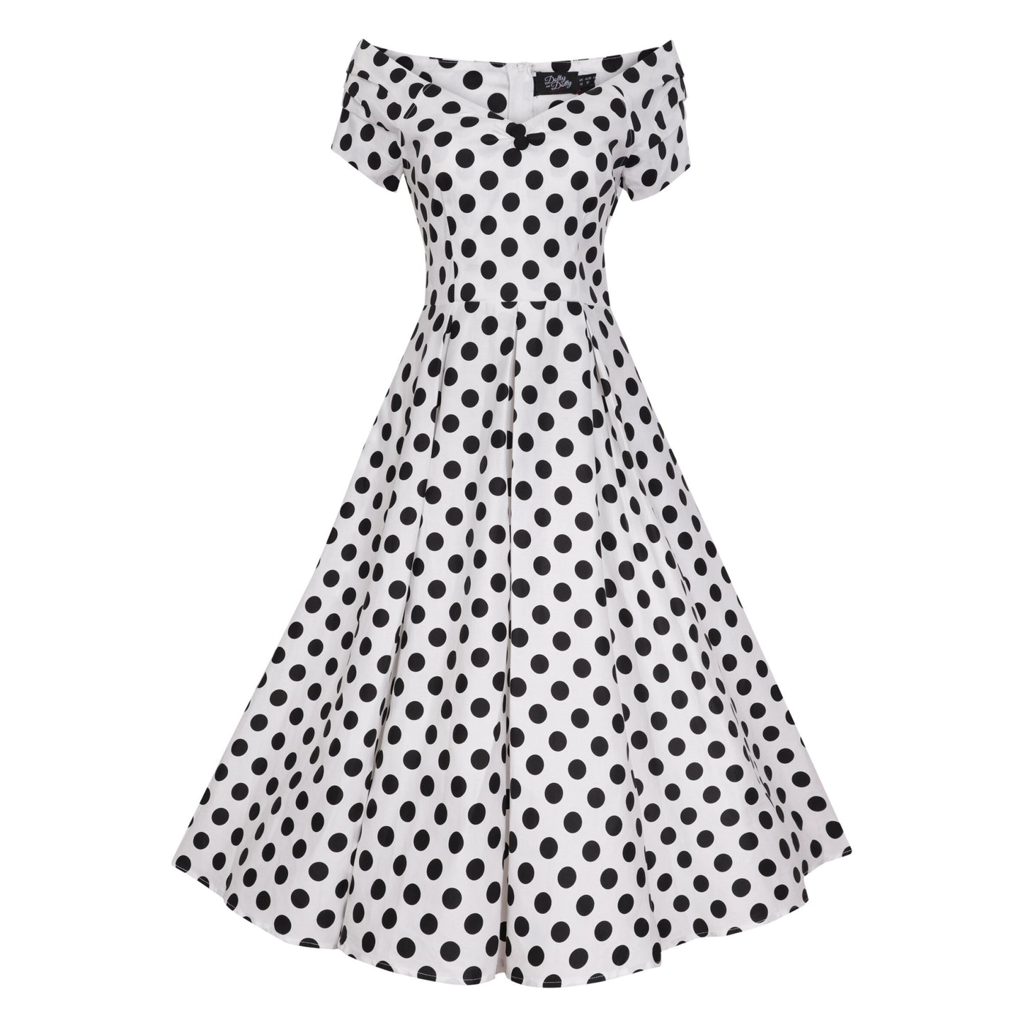 Polka Lily Off Shoulder Kleid in weiß-schwarz