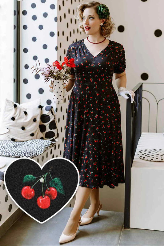 Black Cherry 40s Tea Dress - Kleid mit Kirschen