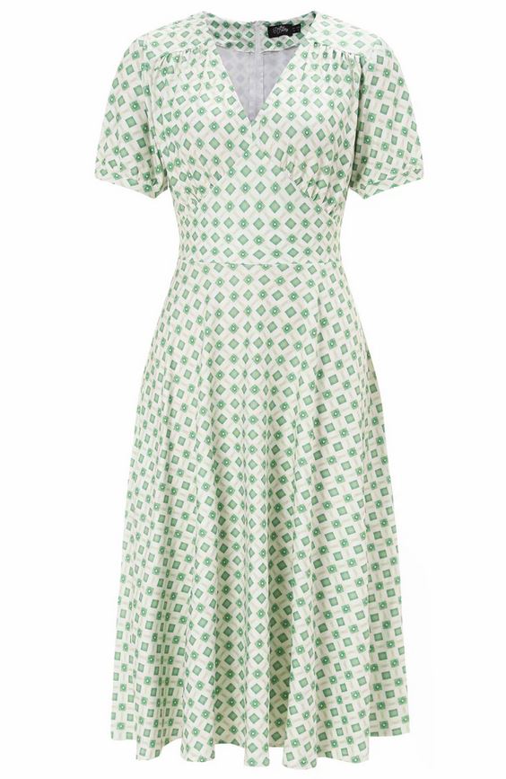 Light Green Geometric 40s Dress - Retro Kleid im 40er Look