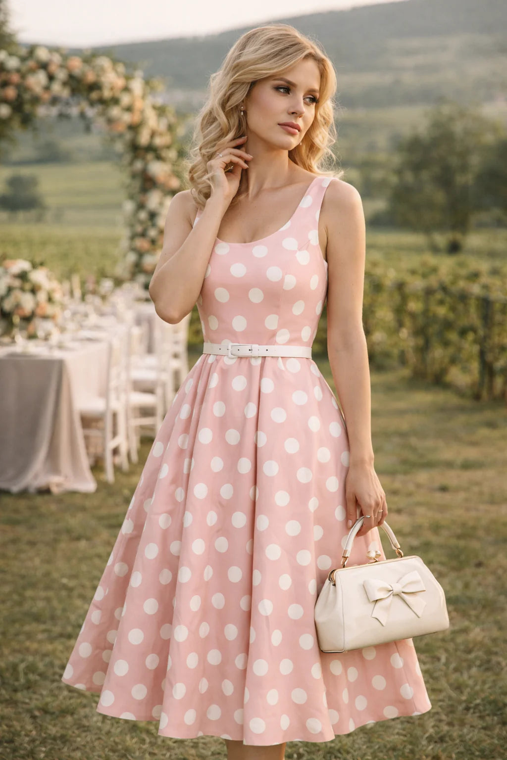 Ophelia Polka Dot Dress light pink - 50s Retro Kleid
