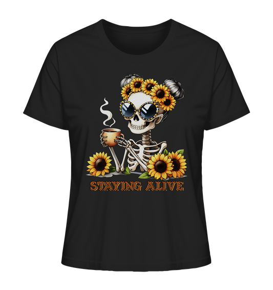 Staying Alive. Skeleton Sonnenblumen & Kaffee - Ladies Organic Shirt