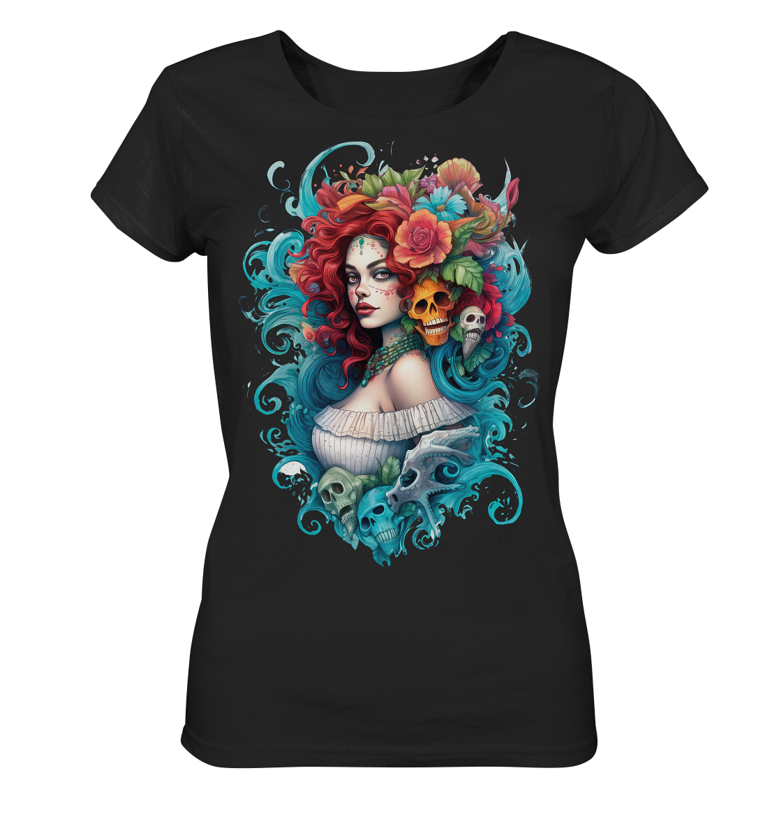 Dias de los Muertos Lady Orange Skull - Ladies Organic Shirt