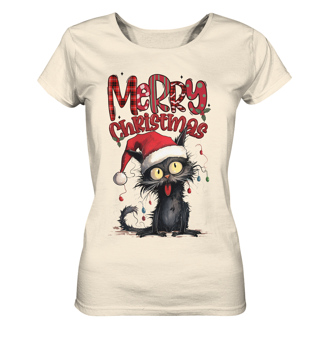 Merry Christmas Black Cat - Ladies Organic Shirt