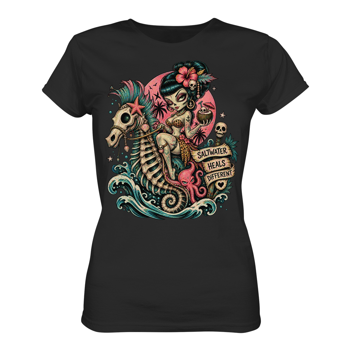 Aloha Skully Girl Seepferdchen Ladies T-Shirt – weitere Produktdarstellung