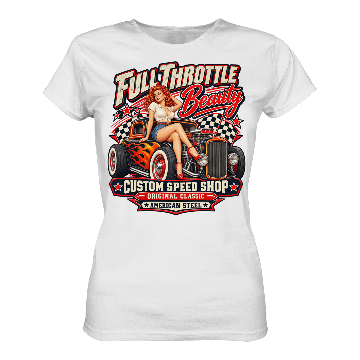 Full Throttle Beauty – Vintage Rockabilly Ladies T-Shirt