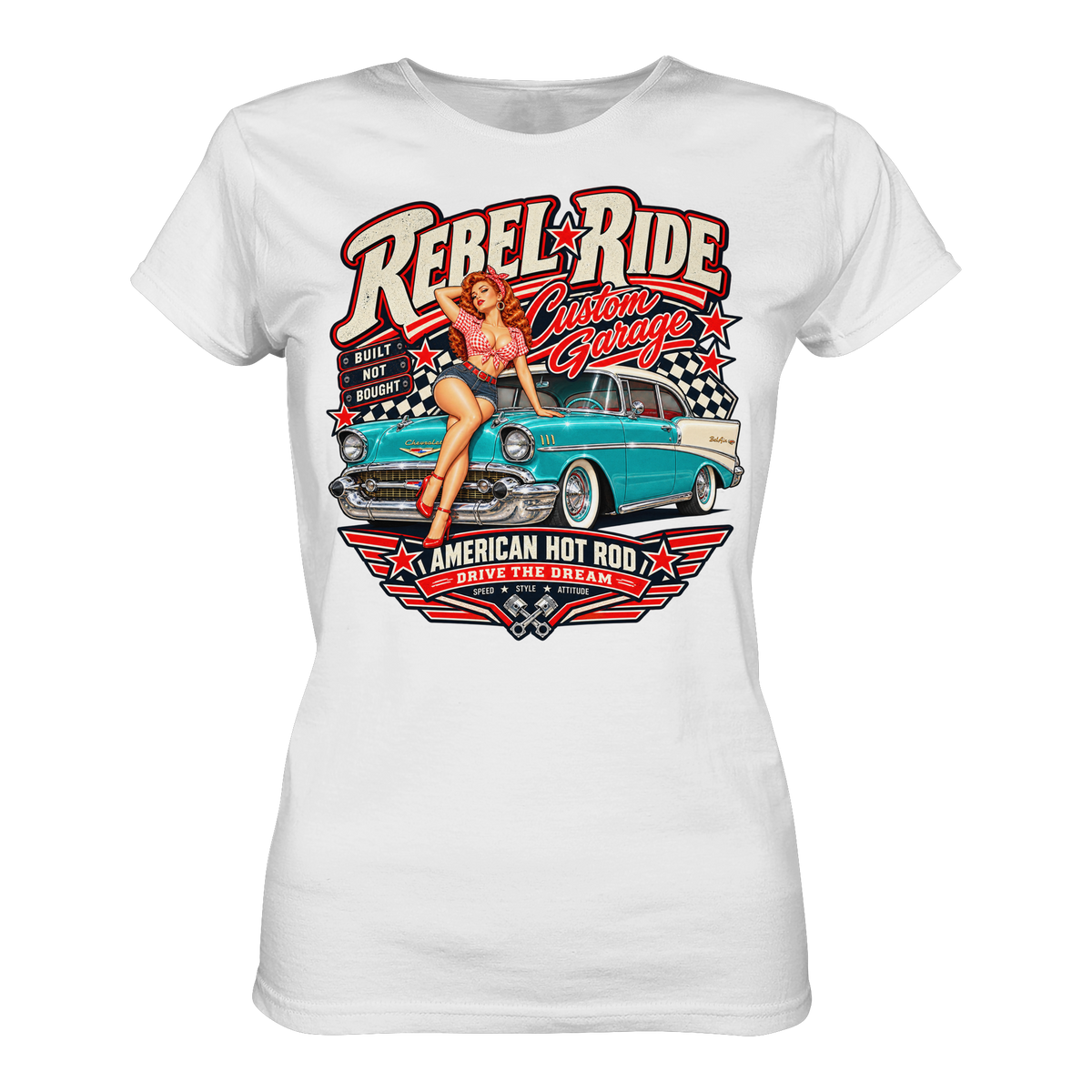 Rebel Ride – Custom Garage Pin-up Ladies T-Shirt