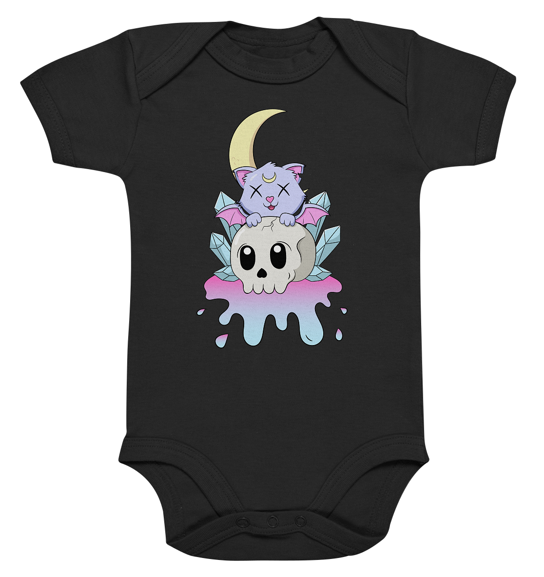 Kawaii Cat on Skull - Organic Baby Bodysuite