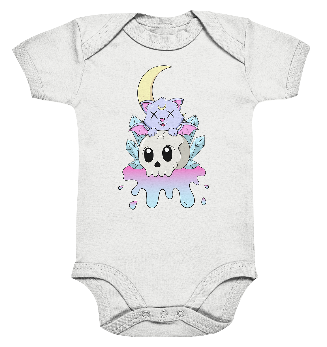 Kawaii Cat on Skull - Organic Baby Bodysuite