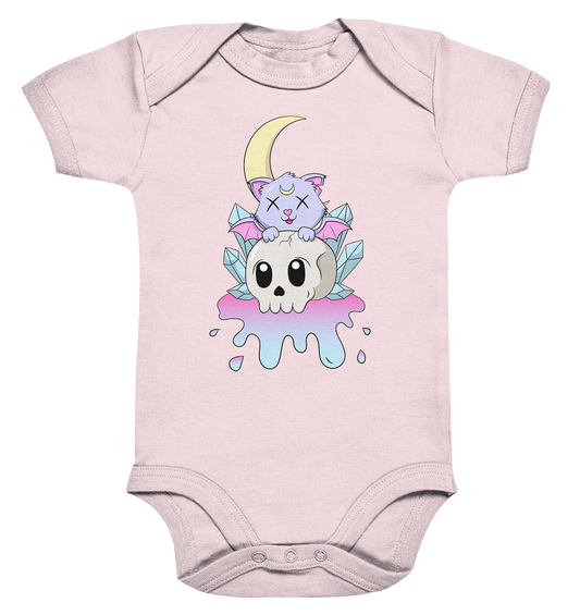 Kawaii Cat on Skull - Organic Baby Bodysuite