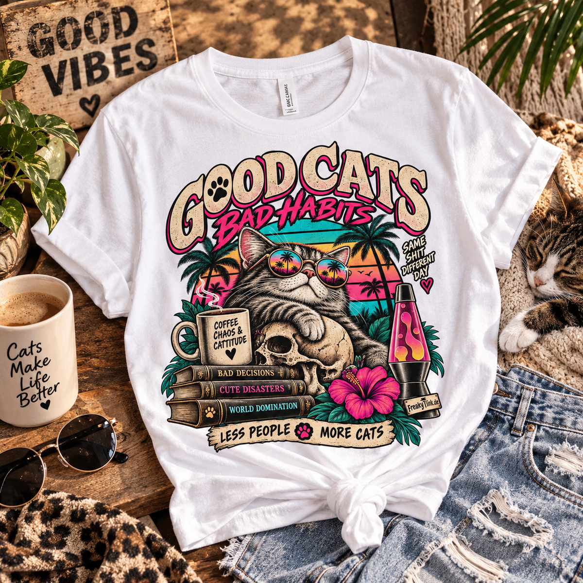 Good Cats, Bad Habits – Retro Style Cat T-Shirt
