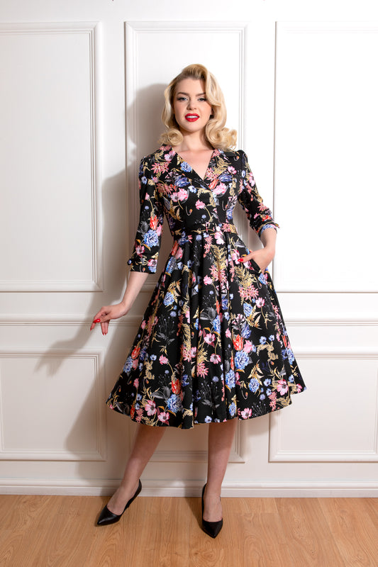Margot Herbstblumen Vintage Kleid