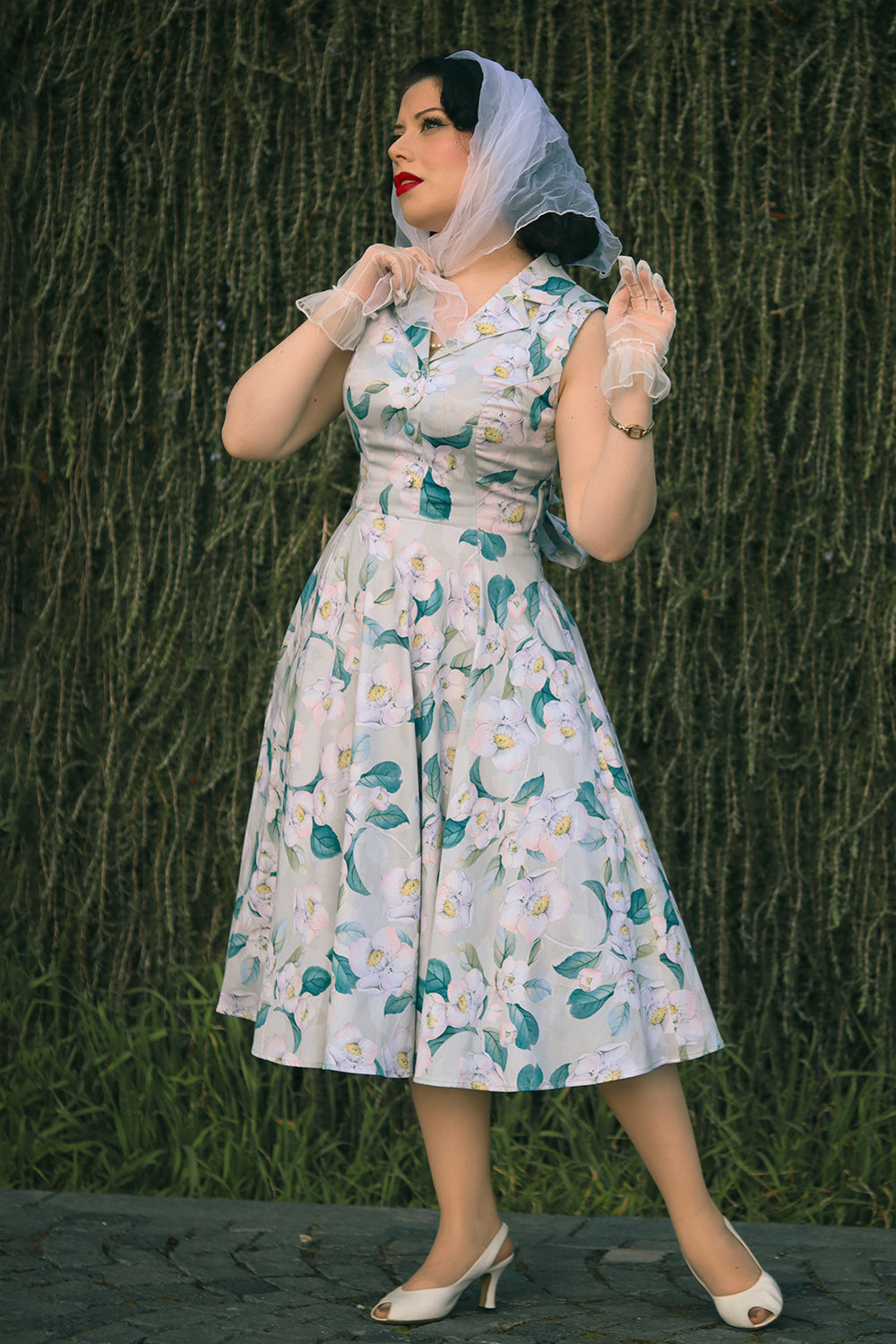 Drew Floral Dress - Retro Kleid mit Kragen