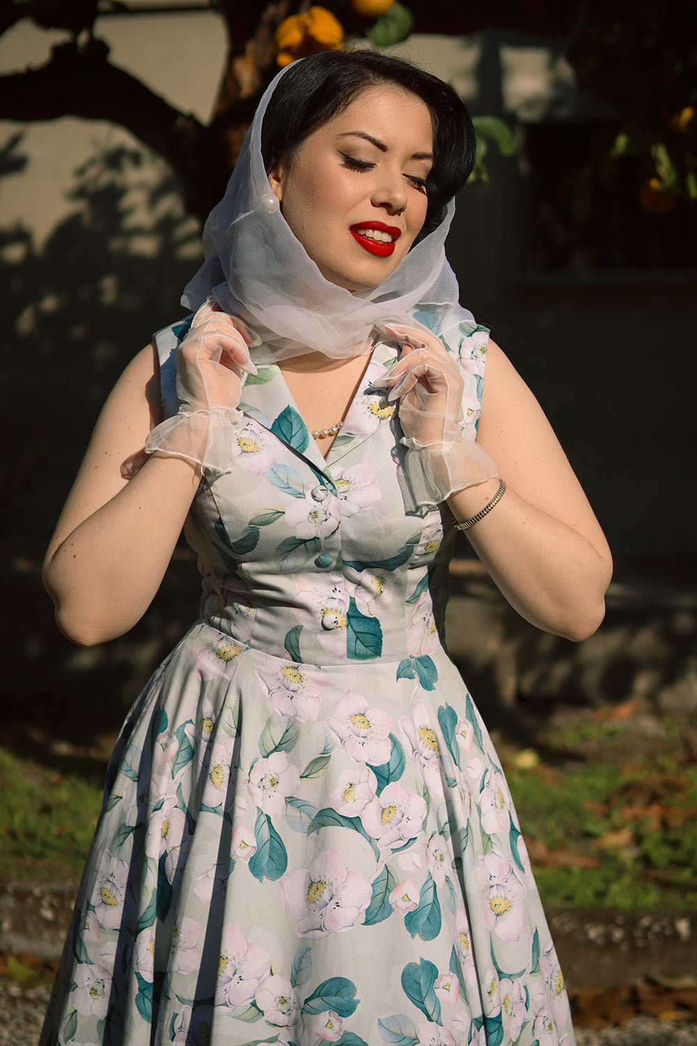 Drew Floral Dress - Retro Kleid mit Kragen