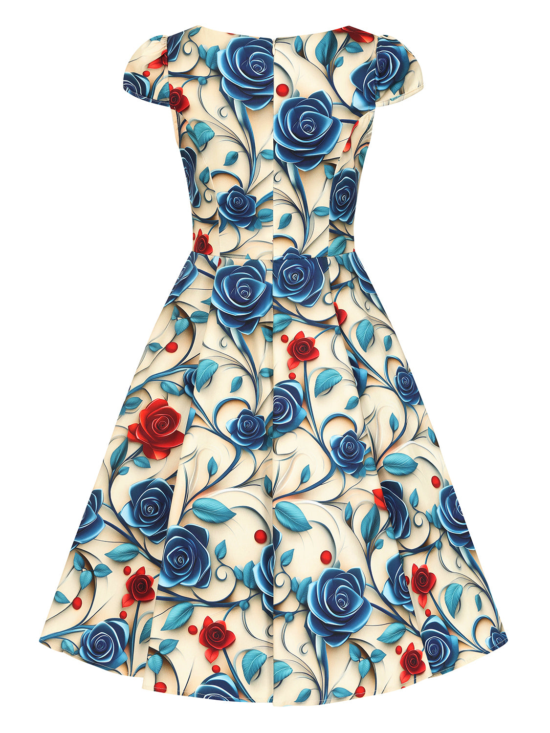 Rückansicht des Elowen Floral Swing Dress auf weißem Hintergrund