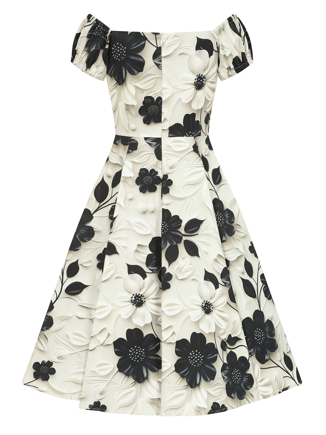 Das Taylor Floral Swing Dress von hinten auf weißem Hintergrund fotografiert