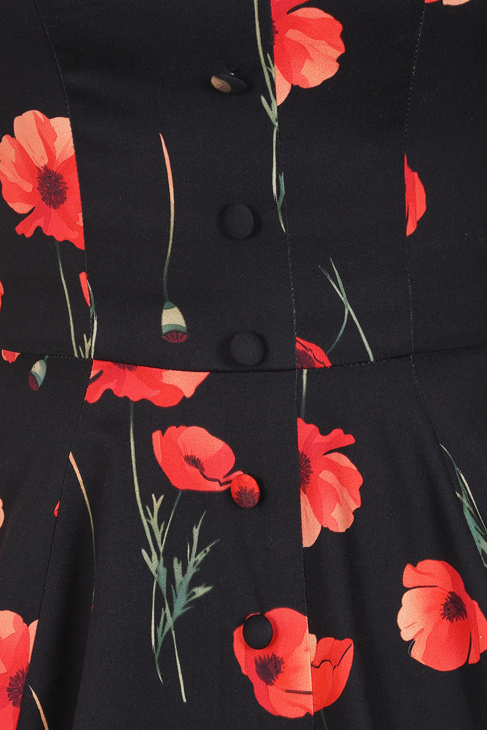 Rain Dress – schwarzes Kleid mit roten Mohnblumen und Taschen