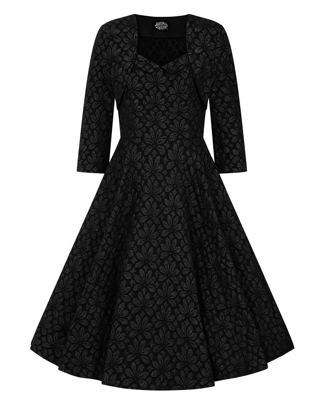 Ramona – elegantes schwarzes Kleid mit Blütenstruktur und Bolero