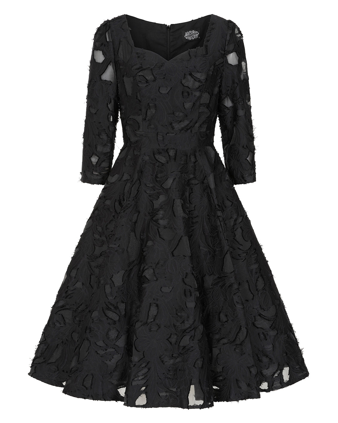 Noir Flora – schwarzes Blütenkleid mit Herzausschnitt