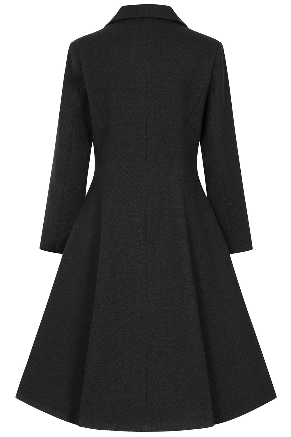 Margo – schwarzer Vintage-Swingmantel mit Reverskragen