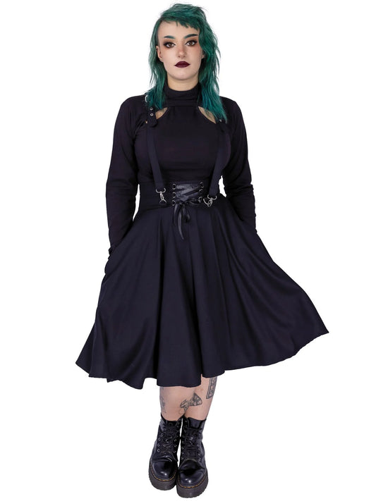 Seneca Goth Skirt -schwarzer knielanger Rock