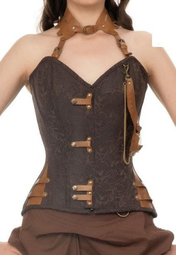 Neckholder Steampunk Korsett Brokat braun