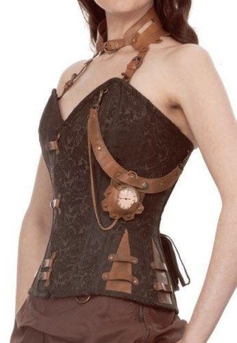 Neckholder Steampunk Korsett Brokat braun