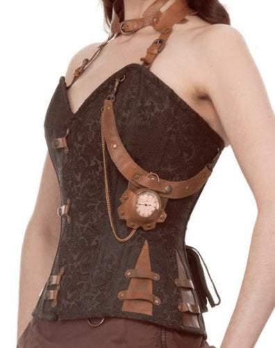Neckholder Steampunk Korsett Brokat braun