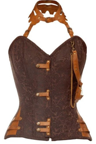 Neckholder Steampunk Korsett Brokat braun
