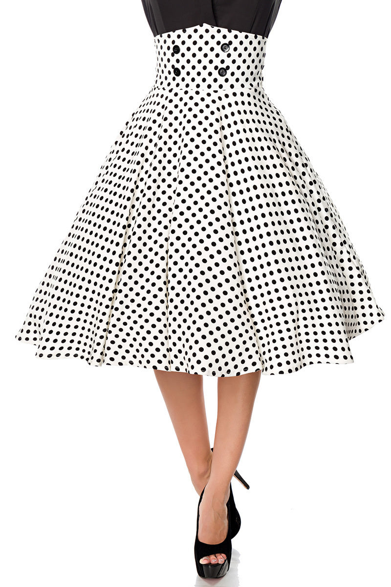 High Waist Polka Dot Tellerrock weiß-schwarz