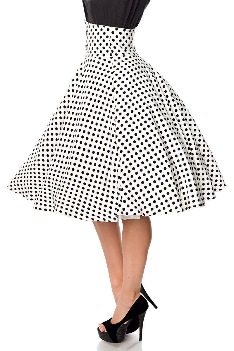High Waist Polka Dot Tellerrock weiß-schwarz