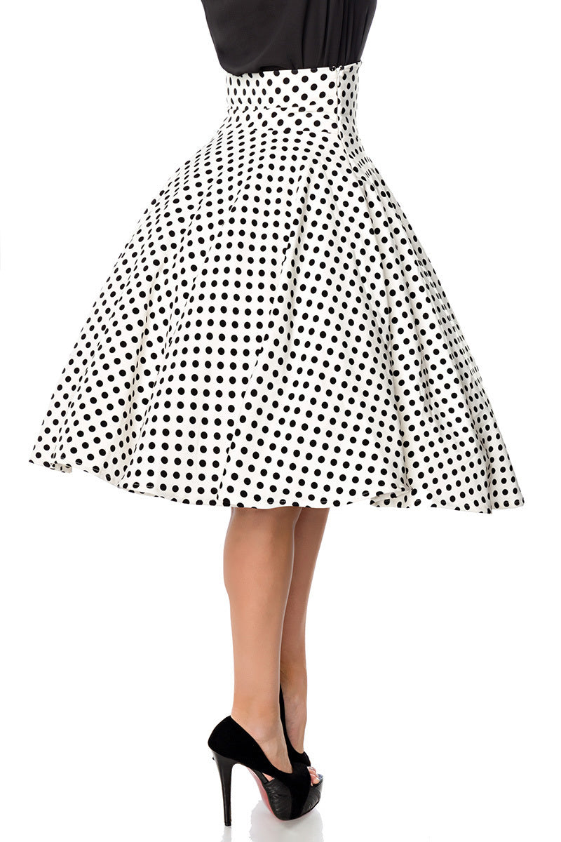 High Waist Polka Dot Tellerrock weiß-schwarz