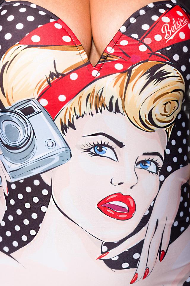 Vintage Badeanzug Popart Faces