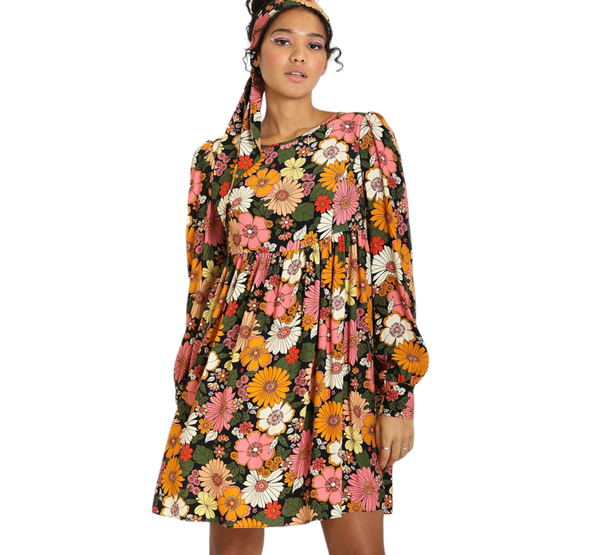 Monique 70er Minikleid - Flower Power Minikleid