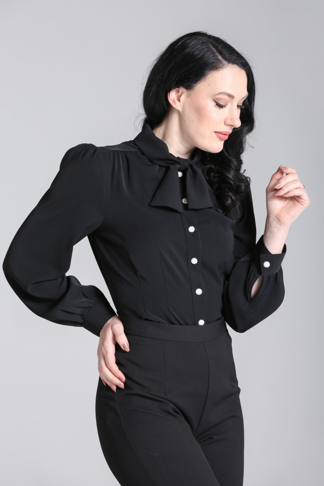 Mina Vintage Bluse schwarz
