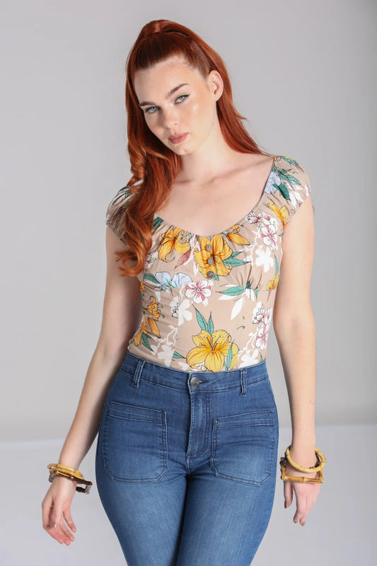 Pattaya Tropicla Hibiscus Top beige