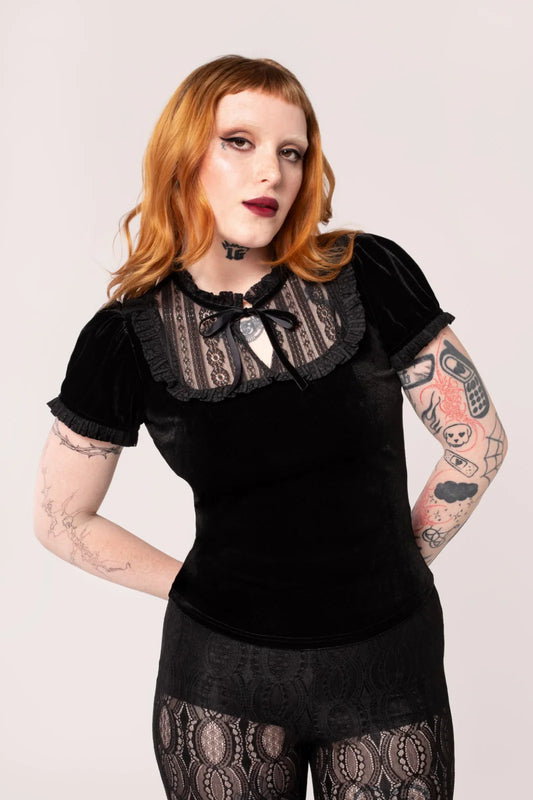 Mourning Top - Gothic Bluse mit kurzen Ärmeln