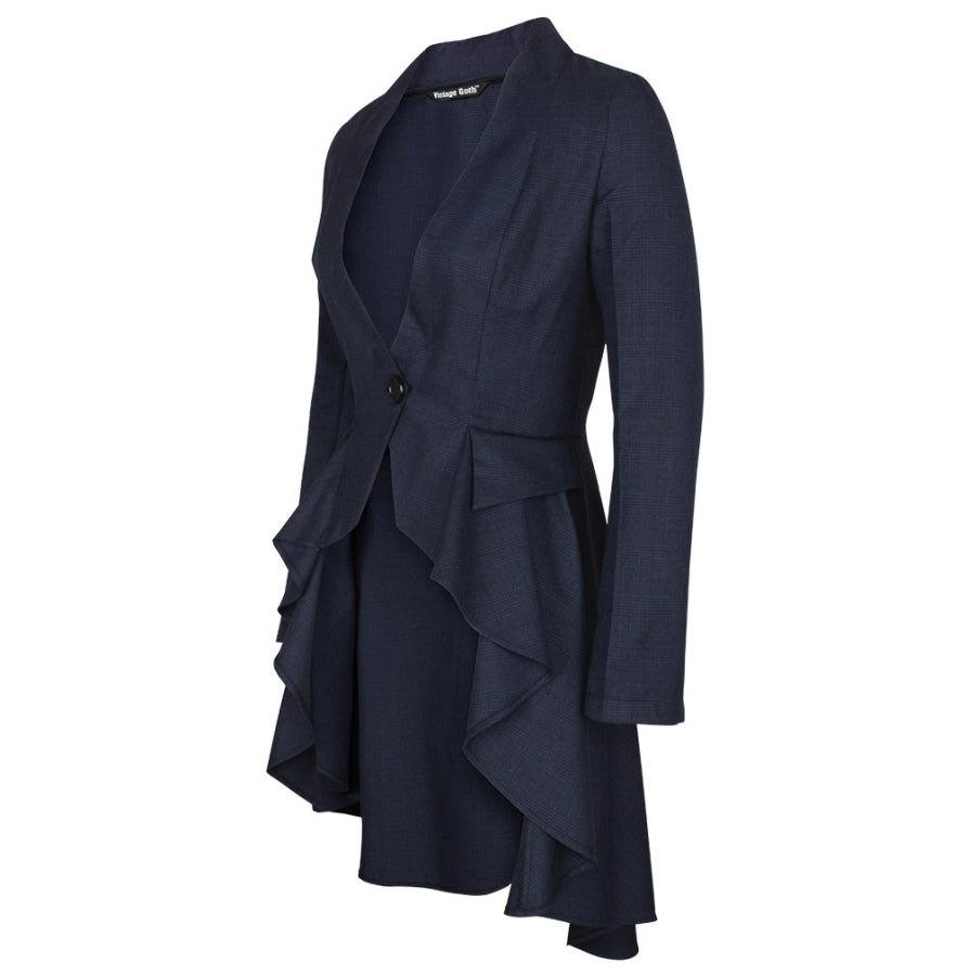 Glen Plaid Steampunk Gehrock in blau