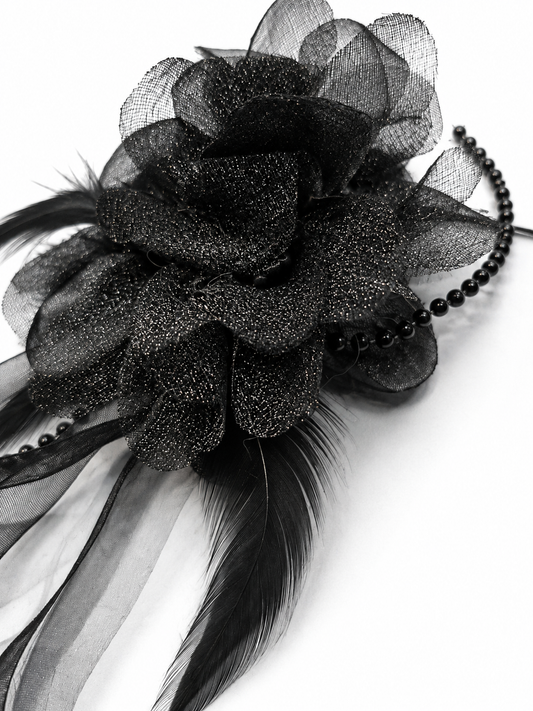 Black Flower Haarclip mit Perlen
