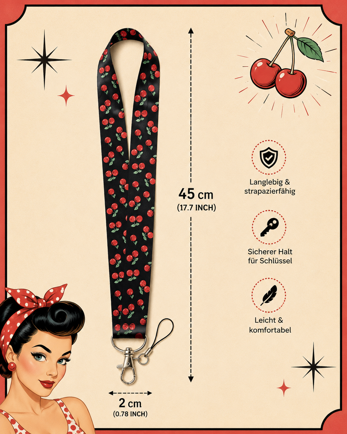 Cherry Schlüsselband - Handy-Anhänger mit Kirschen