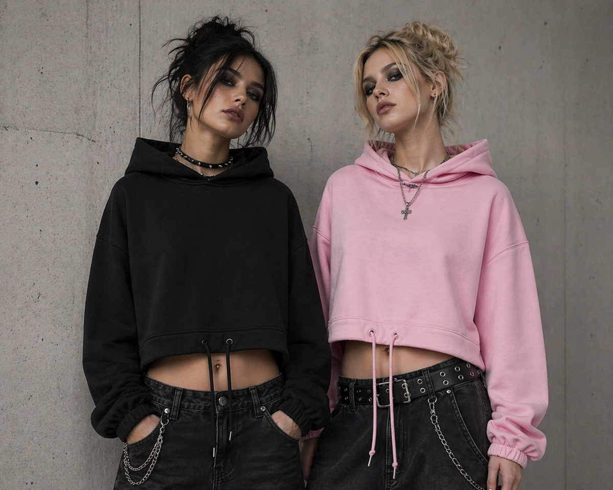 Oversize Cropped Hoodie Kaputzen-Pulli