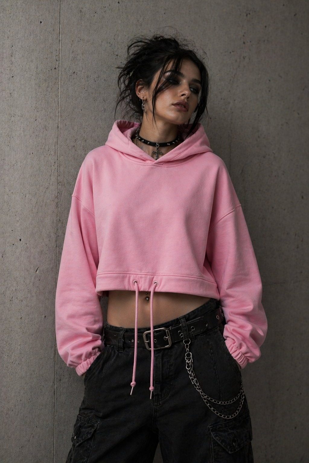 Oversize Cropped Hoodie Kaputzen-Pulli