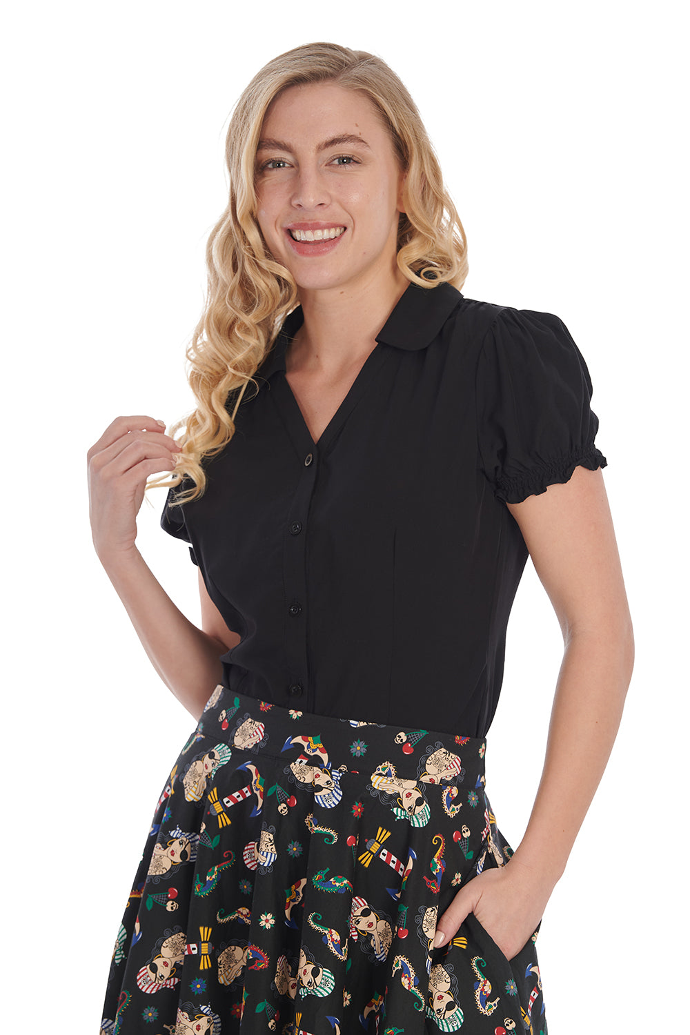 Jane Vintage Bluse schwarz