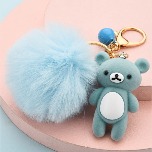 Schlüsselanhänger Taschendeko Blauer Bär mit PomPom