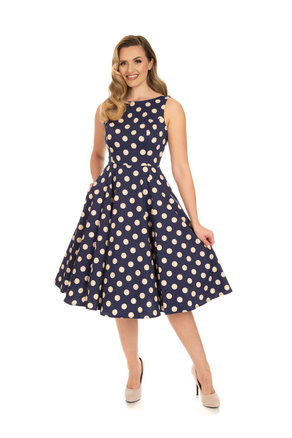 Mia Polka Dress in navy-blau mit cremefarbenen Dots