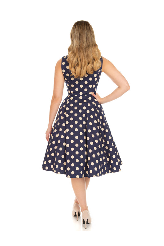 Mia Polka Dress in navy-blau mit cremefarbenen Dots