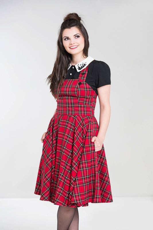 Irivine Pinafore Träger-Kleid in Tartan rot