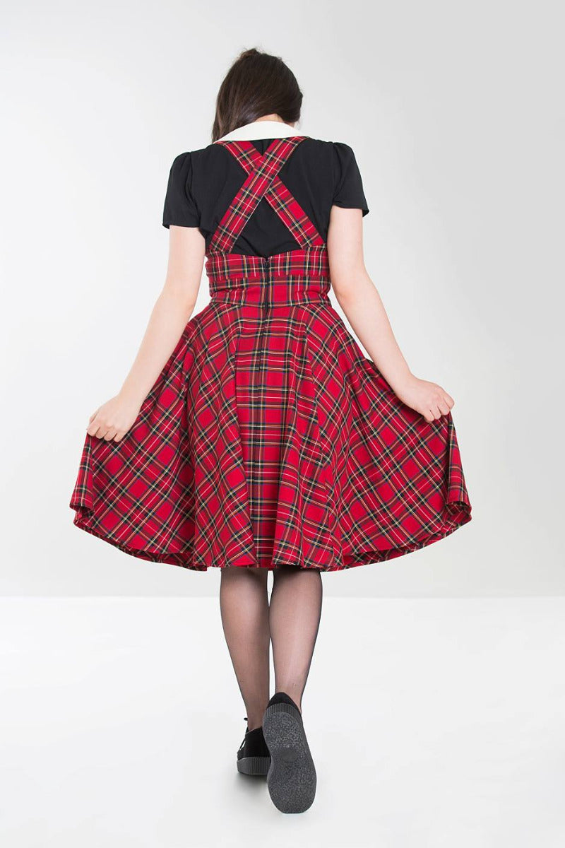 Irivine Pinafore Träger-Kleid in Tartan rot